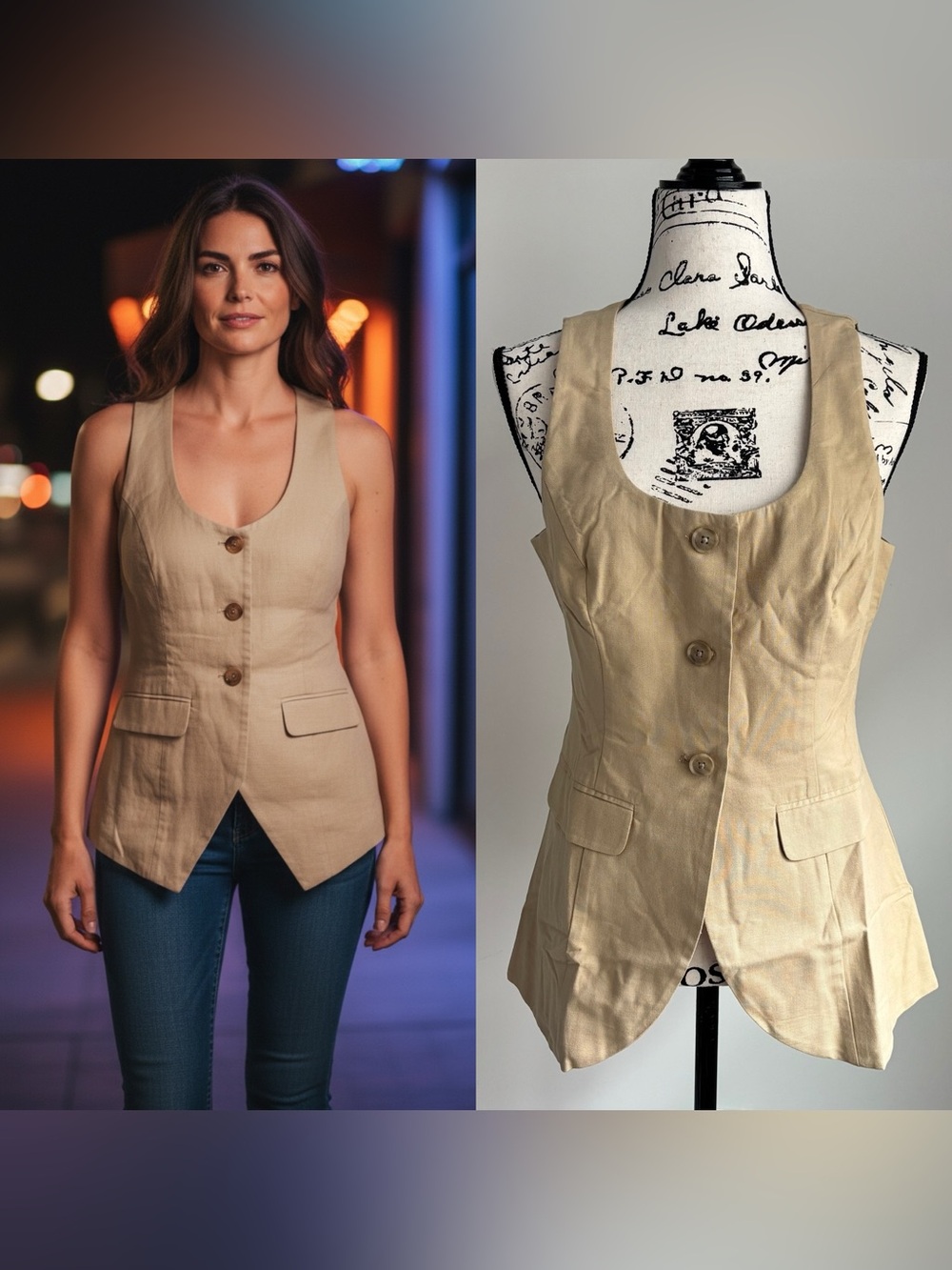 A New Day Women’s Tan Sleeveless Tailored Vest Size Small